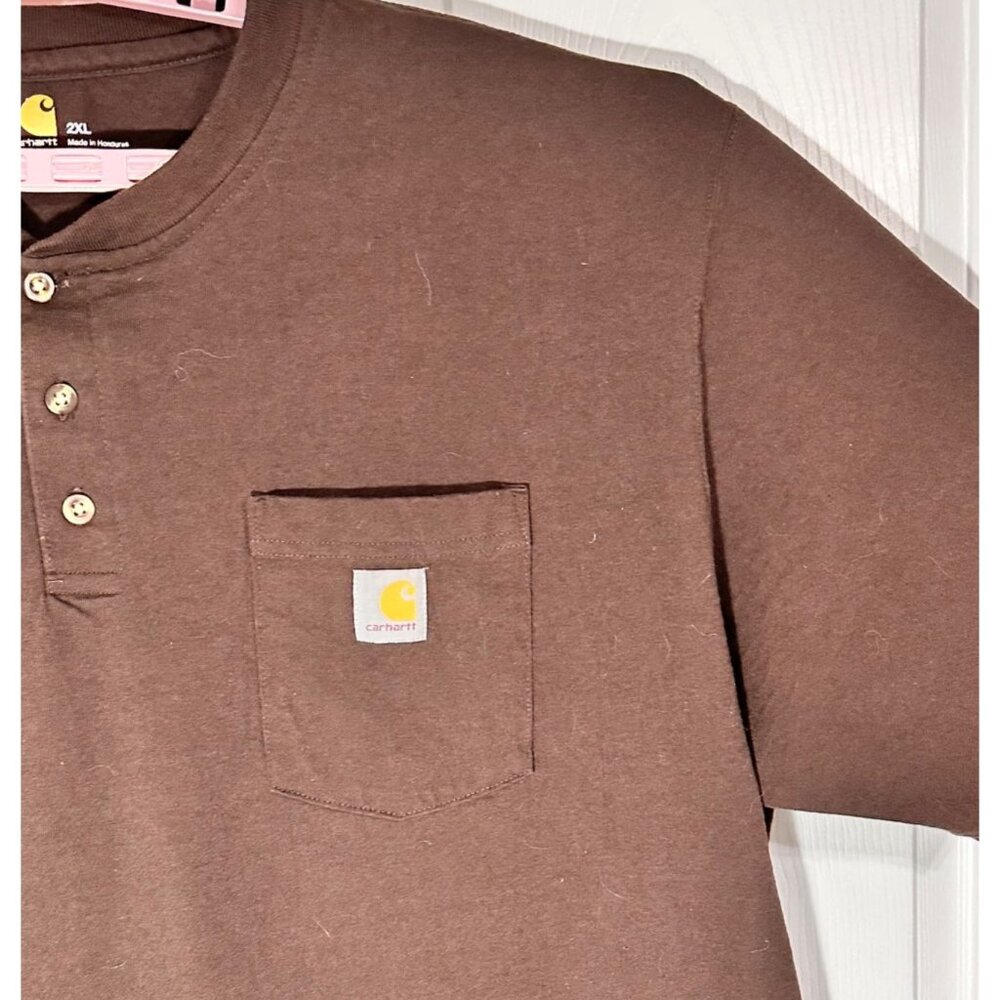 Carhartt Mens Original Heavyweight Short-Sleeve Pocket Henley T-Shirt Outdoor - Picture 7 of 9